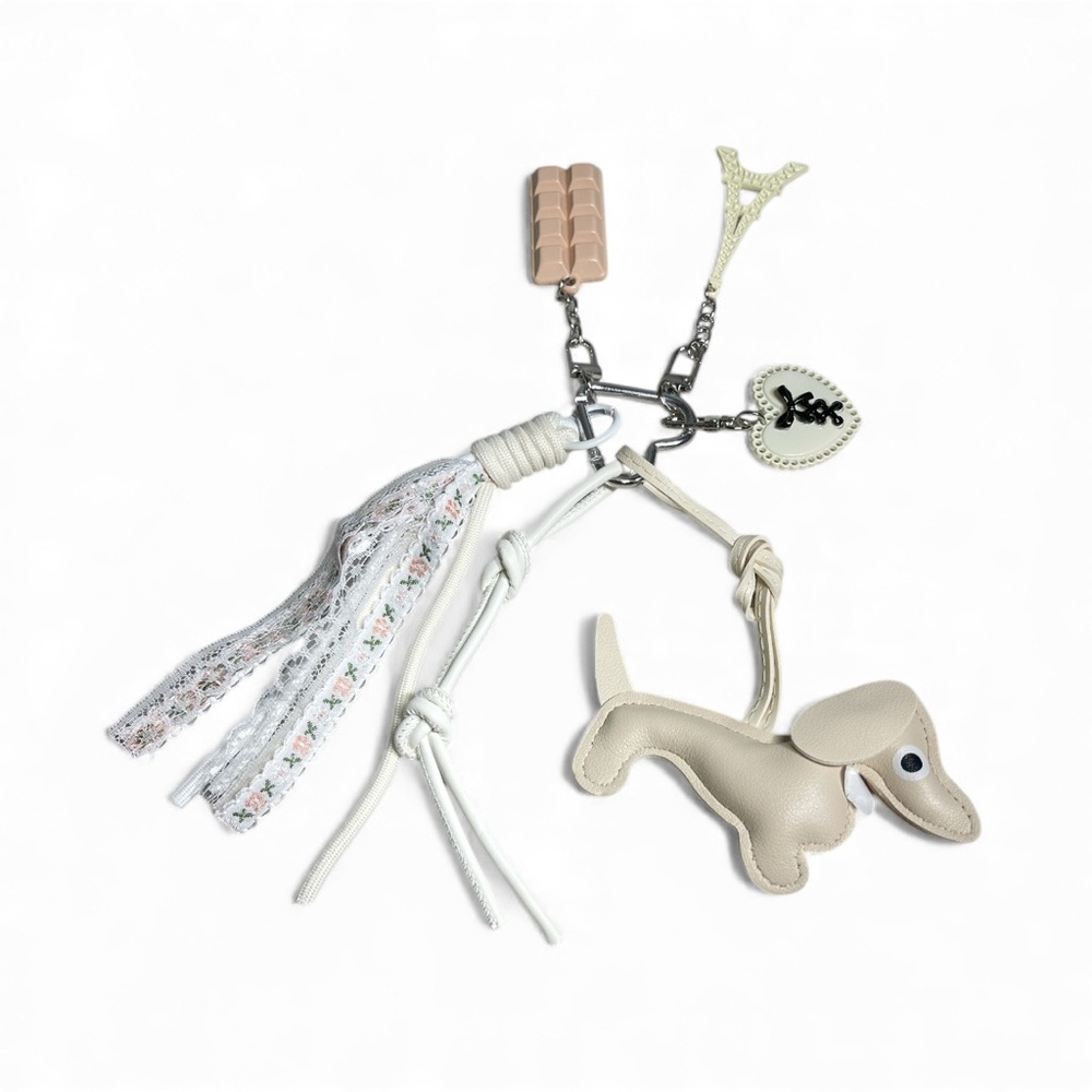 Cute Dog Bag Charm or Keychain with Tassels - Picture 3 of 3